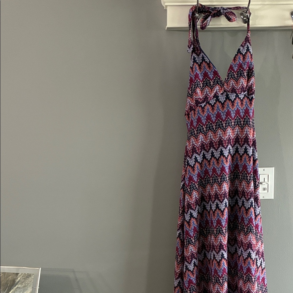 Multicolor Lined Chevron Halter Dress